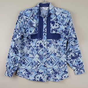 ROPER| Vintage Roper  Blue Aztec Western Southwestern Rodeo Button Down Shirt